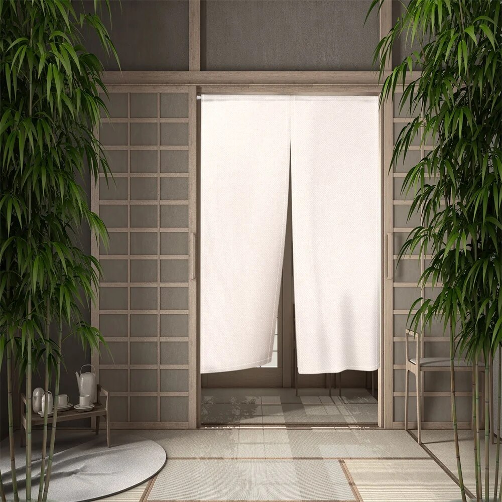 SkandiShop Solid Color Beige Japanese Simple Half-curtain Kitchen Porch Corridor Bedroom Drape Hanging Curtain Restaurant Door Screen Decor
